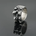 Retro wide titanium steel ring with 3D mountain relief and silver finish on black background - US 8 / Silver