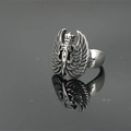 Vintage stainless steel angel wings and crown sword punk ring for men on reflective surface - US 8 / Antique Silver