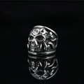 Gothic punk skull ring for men with clear center stone and vintage silver finish - US 7 / Steel Black