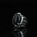 Gothic style men's stainless steel ring with oval black onyx and vintage carving - US 7 / Steel Black