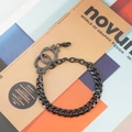Black handcuffs pendant stainless steel Cuban chain bracelet with unlock engraving for unisex - Black