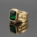 Men's gold vintage dragon ring with green square gemstone and guardian beast engraving - US 7 / Gold Green