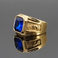 Men's vintage gold-plated titanium steel ring with blue gemstone and dragon relief - US 7 / Gold Blue