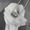 Vintage steel cylinder pendant with Sanskrit mantra and classic box chain necklace - Pendant + Matching Chain