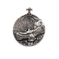 Retro titanium steel round eagle pendant with black crystal inlay and fleur-de-lis bail - Steel Color Pendant Only (No Chain)