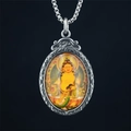 Collier ethnique en titane avec un pendentif coloré Jambhala Jaune et une chaîne argentée - Dieu de la Richesse Jaune Pendentif Uniquement (Sans Chaîne)