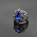 Gothic herenring van roestvrij staal met grote blauwe steen en draak schubben textuur - US 7 / Blauw