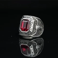 Vintage men's titanium steel ring with a large rectangular red ruby gemstone and star carvings - US 7 / Red With Steel Base(1)