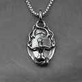Retro punk titanium steel necklace with oval relief pendant and sturdy box chain link - Square Box Chain Style / Pendant + Matching Chain