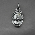 Gothic style oval pendant necklace in oxidized steel with artistic female relief carving - Pendant Only (No Chain)
