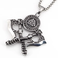 Viking axe and shield pendant necklace in silver stainless steel with Valknut symbol - Pendant with Chain