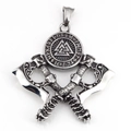 Silver Viking pendant with crossed axes and Valknut shield on stainless steel chain - Pendant Only (No Chain)