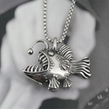 Retro anglerfish pendant necklace in vintage silver finish with a durable box chain - Pendant + Matching Chain