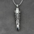 Men's bullet pendant necklace with scorpion relief carving and silver box chain style - Scorpion Silver With Box Chain