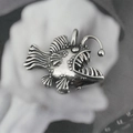 Creative deep sea anglerfish pendant necklace for men in vintage oxidized finish steel - Pendant Only (No Chain)