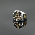 Anello sigillo massonico bicolore con bussola e logo G in stile punk hip-hop di tendenza - US 7