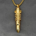 Gold bullet pendant necklace for men featuring a detailed scorpion on a box chain - Scorpion Gold With Box Chain