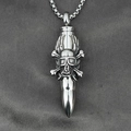 Silver bullet pendant necklace with skull and wings in durable stainless steel - Skull Wings Silver With Box Chain