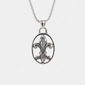 Vintage Edelstahl Halskette mit Fleur-de-Lis Oval Anhänger an runder Box-Kette - Nur Anhänger (Ohne Kette)