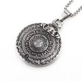 Ethnic stainless steel dragon and bagua pendant necklace with vintage relief detailing - Silver Color Pendant with Chain