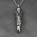 Gothic dragon embossed bullet pendant necklace for men in antique silver finish titanium - Retro Pattern Silver With Box Chain