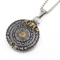 Ethnic style dragon medallion pendant necklace in vintage silver and gold finish - Two-Tone Gold & Silver Pendant with Chain