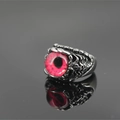Gothic punk snake scale ring in vintage titanium steel with a red devil eye stone - US 7 / Pink