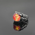 Gothic dragon eye ring with dragon claw texture in silver titanium steel and red gemstone - US 7 / Orange