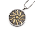 Retro mens titanium steel necklace with gold sunburst pendant and black stones - Two-tone Gold Pendant with Chain