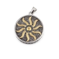 Men's retro titanium steel sun pendant in gold and silver finish with black stones - Two-tone Gold Pendant Only (Without Chain)