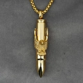Men's gold bullet pendant necklace with embossed eagle head and square pearl chain - Eagle Head Gold With Box Chain