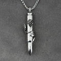 Silver bullet pendant necklace with 3D embossed rose pattern on a steel box chain - Rose Silver With Box Chain