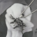 Retro hip-hop dinosaur skeleton pendant in vintage titanium steel with box chain - Pendant + Matching Chain