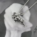 Vintage oxidized silver ram pendant necklace with durable stainless steel box chain - Pendant + Matching Chain