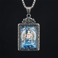 Chinese Buddhist Manjushri Bodhisattva pendant necklace with silver steel box chain - Akasagarbha (Tiger) / Pendant And Chain / Silver