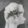 Vintage silver stegosaurus skeleton pendant in durable titanium steel with retro finish - Pendant Only (Without Chain)
