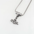 Men's Nordic Mjolnir pendant necklace in vintage silver steel with classic box chain - Pendant + Matching Chain
