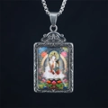 Religious Thangka pendant necklace in silver stainless steel featuring a Buddhist deity - Samantabhadra (Dragon Snake) / Pendant And Chain / Silver