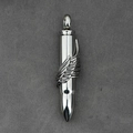 Silver bullet pendant necklace with engraved feather wing detail in punk style - Wing Silver (Pendant Only)