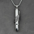 Silver bullet pendant necklace with wing relief for men in polished titanium steel - Wing Silver With Box Chain