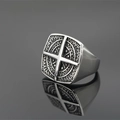 Punk style stainless steel square signet ring with cross pattern and retro finish - US 8 / Antique Silver
