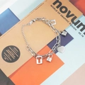 Bracciale a doppio strato in acciaio al titanio argento con ciondoli a cuore e lucchetto - Color Acciaio