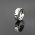 Titanium steel silver tape measure ring with engraved scales and artistic design - US 7 / Silver