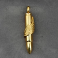 Men's titanium steel bullet pendant with golden wings decoration and high-gloss finish - Wing Gold (Pendant Only)