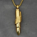 Golden bullet pendant necklace with wing detail and box chain for men, titanium steel jewelry - Wing Gold With Box Chain