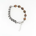 Bracciale minimalista in acciaio inossidabile con perle occhio di tigre e maglia vintage - Stile Giunzione Occhio di Tigre