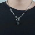 Titanium steel link chain necklace with a Paris suitcase pendant and toggle clasp - Silver Style (Necklace)