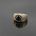 Vintage punk men's ring with black gemstone and gold-silver scale textured band - Number 7 / Black Gemstone
