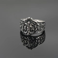 Retro punk fleur-de-lis titanium steel ring with vintage baroque engraved patterns - US 8 / Single Ring