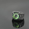 Gothic retro devil eye ring in silver finish with green gem and feather textures - US 8 / Green